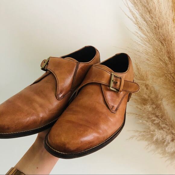 COLE HAAN Men’s Williams Monk Brown Leather Buckle Strap Oxfords Dress Shoes 8